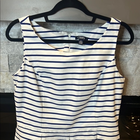 Chaps Navy and White striped A-Line floral Dress size 12 - Picture 3 of 10